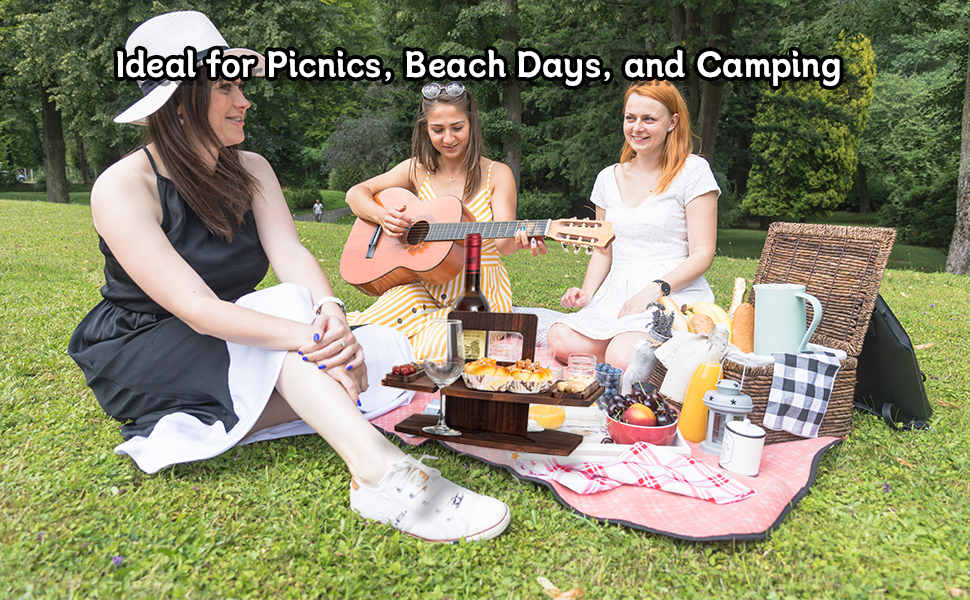 Picnic Wine Table, Folding Portable Bamboo Glass and Bottle Holder