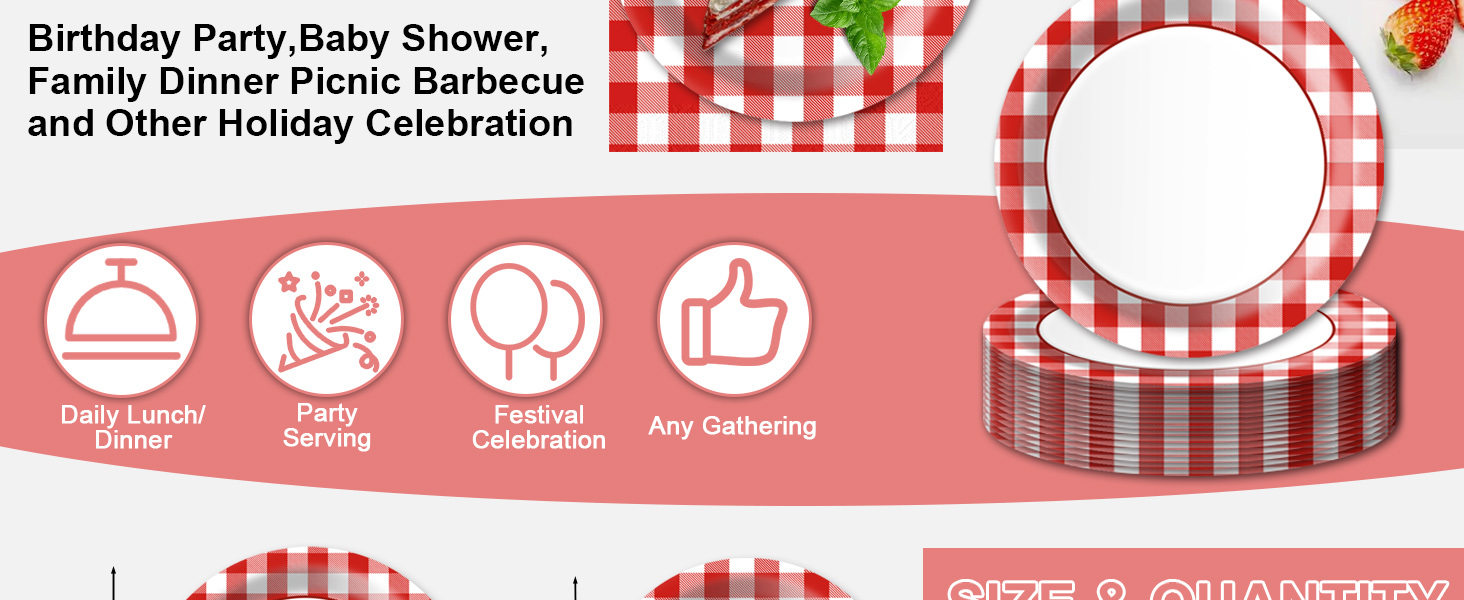 red gingham plates and napkins party supplies