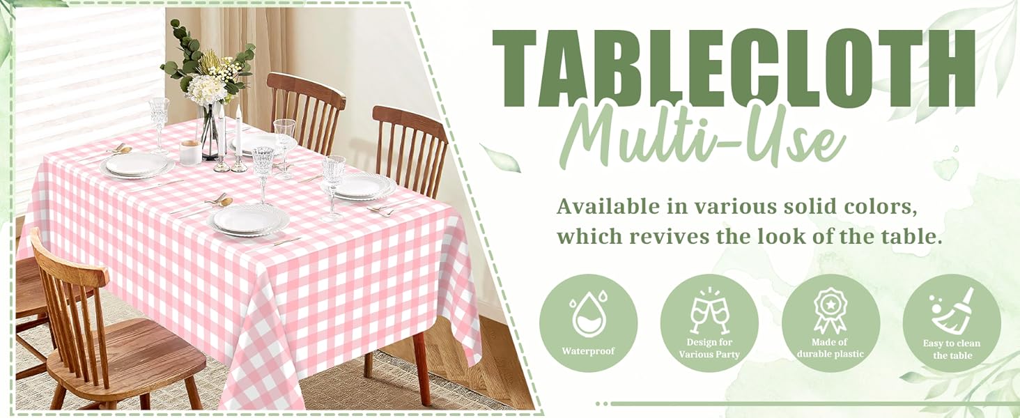 Pink Gingham Tablecloth Disposable