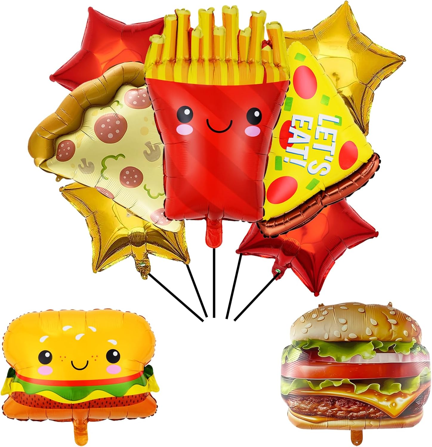 9PCS Hamburger Hot Dog Ketchup Bottles Mustard Bottles Foil Mylar Balloons Food Balloons for Birthday Barbecue Picnic Cookout Fast Food Snacks Themed Party Decorations