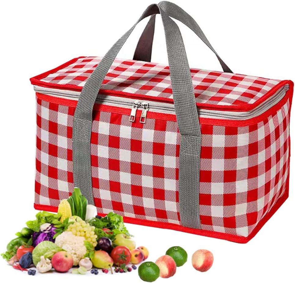 Insulated Picnic Cooler Bag - Zippered Top, Keeps Hot or Cold - Perfect for Picnics, Beach, Food Delivery & Outdoor (13.8x7.9x7.9 in)
