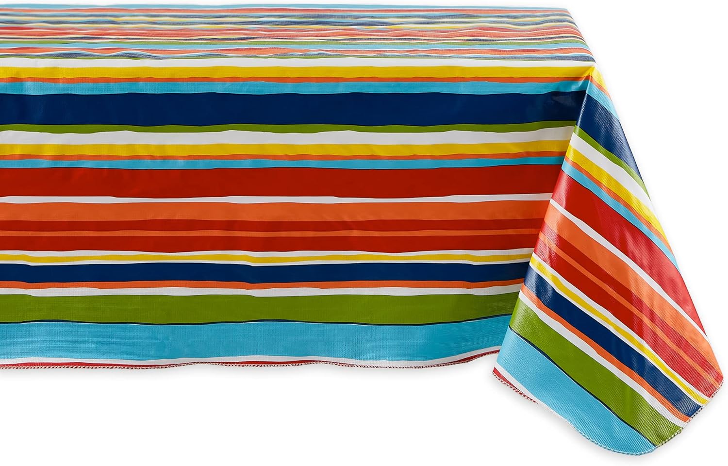 DII Vinyl Tabletop Collection Indoor/Outdoor Spill-Proof Flannel Backed Tablecloth, Rectangle, 60x84, Summer Stripe