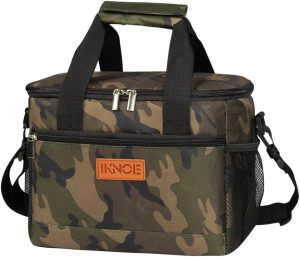 iknoe Large Foldable Cooler Bag, 8.5L Insulated Lunch Bag, Leakproof Lunch Cooler Tote with Multi-Bag Design Suitable for Beach, Picnic and Office Use, Camo 15-Can