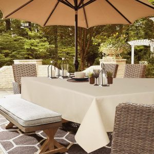 Outdoor Tablecloth Wrinkle-Free Stain Resistant Waterproof Polyester Fabric Table Cover with Zipper Umbrella Hole for Picnic/Party/Dinner/Patio Garden(60×84inch,Zippered,Nature)