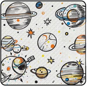 Graffiti Astronaut Spacecraft Picnic Blanket with Zippered Tote Bag, Waterproof Portable Outdoor Blanket, Lightweight Foldable Outdoor Mat for Beach, Camping, Park, 150x150cm