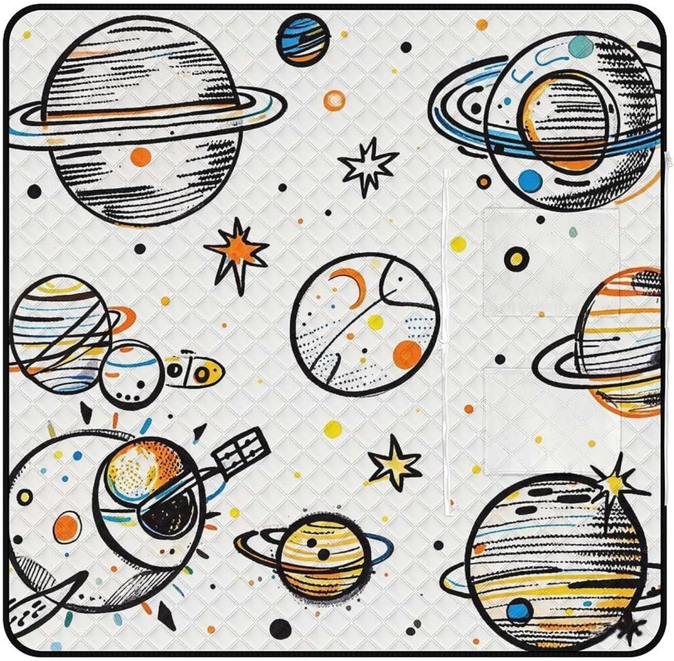 Graffiti Astronaut Spacecraft Picnic Blanket with Zippered Tote Bag, Waterproof Portable Outdoor Blanket, Lightweight Foldable Outdoor Mat for Beach, Camping, Park, 150x150cm