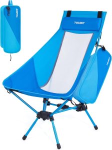 TOURIT Portable Folding Camping Backpack Chair with Head Support, High Back Stable Compact Outdoor Chair for Beach Picnic Travel Hiking, Supports 380 Lbs, Blue