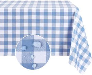 Romanstile Rectangle Vinyl PVC Tablecloth, 100% Waterproof Buffalo Plaid Plastic Table Cloth, Oil Proof Heavy Duty Wipeable Table Covers for Dining/Camping/Picnic/Outdoor - 54 x 78, Light Blue