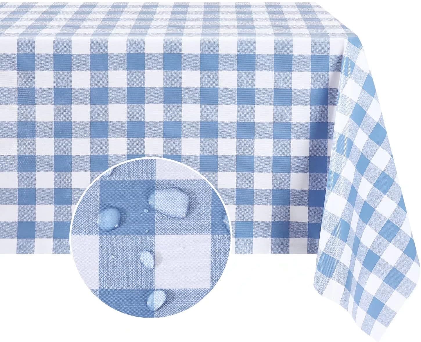 Romanstile Rectangle Vinyl PVC Tablecloth, 100% Waterproof Buffalo Plaid Plastic Table Cloth, Oil Proof Heavy Duty Wipeable Table Covers for Dining/Camping/Picnic/Outdoor - 54 x 78, Light Blue