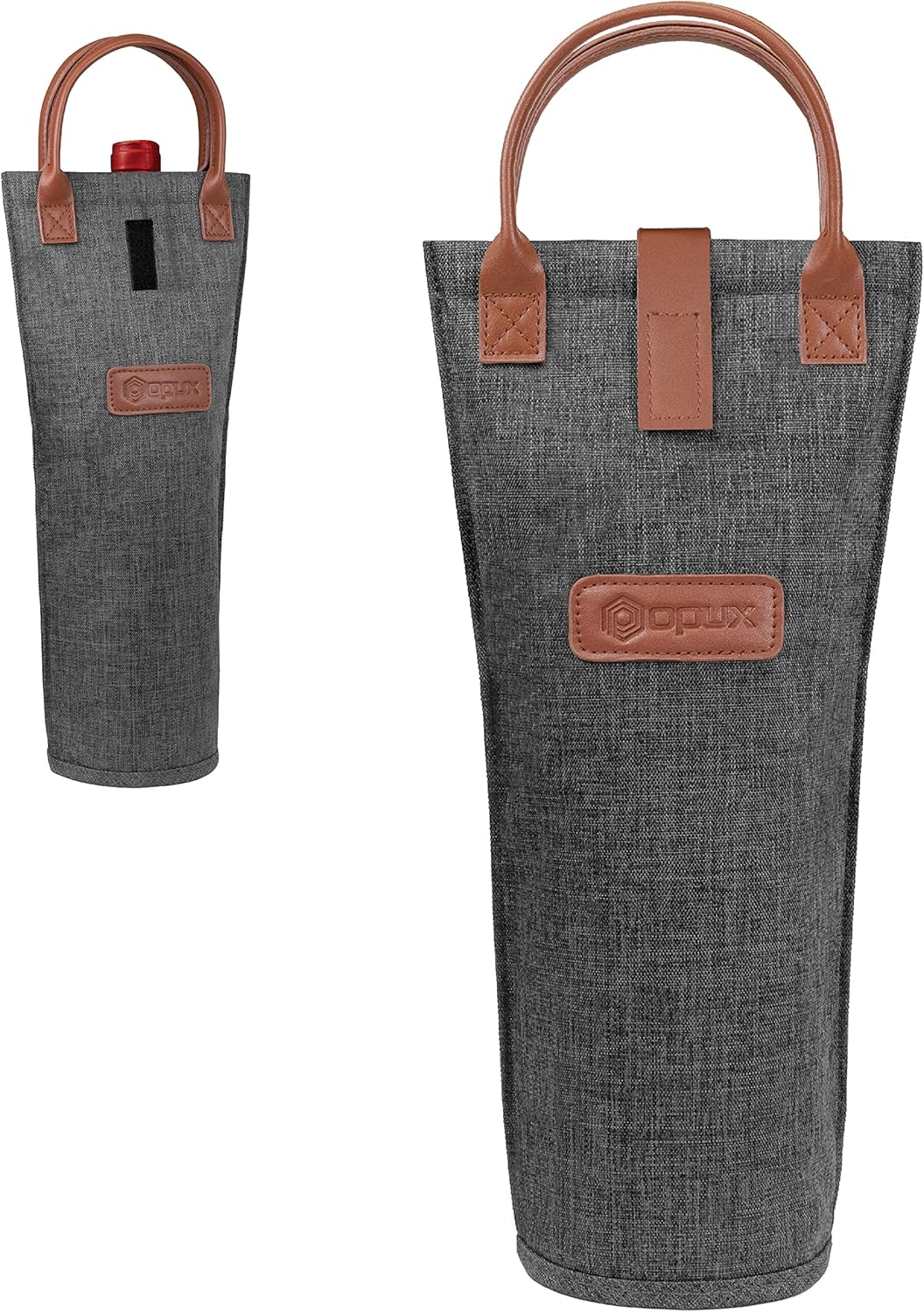 opux Wine Bag Single Bottle Carrier Tote, Insulated Travel Wine Cooler Bag for Picnic Beach Gift, Thermal Padded Portable One Bottle Holder Carrying Case for Women Men Wine Lovers, Charcoal Gray
