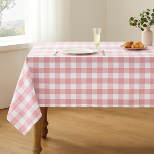 Checkered Tablecloth Rectangle Waterproof Gingham Table Cloth Washable Buffalo Plaid Table Cover Wrinkle Free for Kitchen, Dining and Outdoor Picnic, 60 x 120 Inch, Pink and White