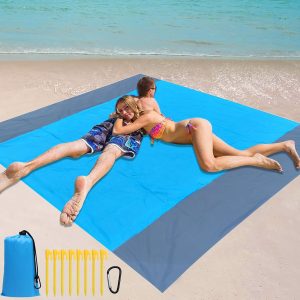 Beach Blanket Waterproof Sandproof Beach Mat 79" X 83" for 2-7 Adults Lightweight Quick Drying Outdoor Picnic Mat Beach Accessories for Travel, Picnic,Camping,Hiking (Blue Grey)