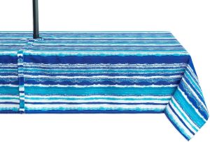 YiHomer Indoor Outdoor Tabletop for Spring Summer Decorations, Picnics and Dinner Parties - Stain and Water Resistant, Crayon Art (Ocean), Zipper Tablecloth, 60 x 84 Rectangle with Umbrella Hole