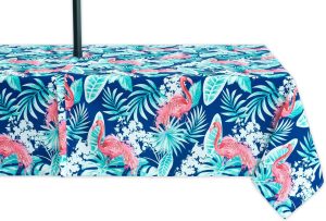 YiHomer Indoor Outdoor Tabletop for Spring Summer Decorations, Picnics and Dinner Parties - Stain and Water Resistant, Flamingo Dancing, Zipper Tablecloth, 60 x 84 Rectangle with Umbrella Hole