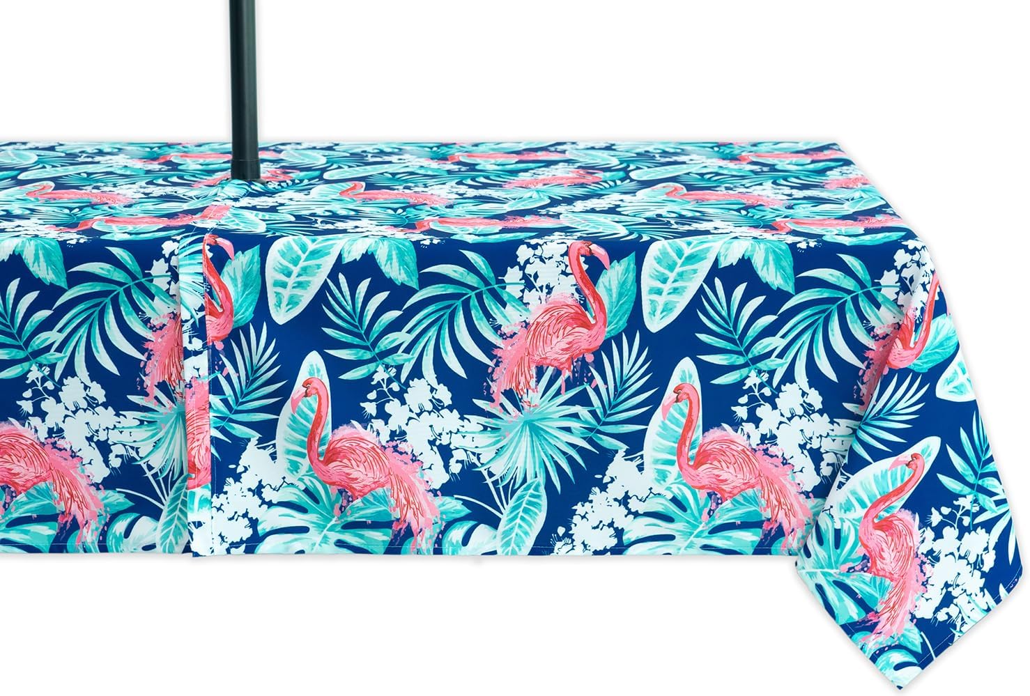 YiHomer Indoor Outdoor Tabletop for Spring Summer Decorations, Picnics and Dinner Parties - Stain and Water Resistant, Flamingo Dancing, Zipper Tablecloth, 60 x 84 Rectangle with Umbrella Hole