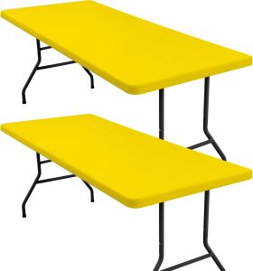homing 2 Pack Rectangle Fully Waterproof Tablecloth, Elastic Fitted Fabric Table Cover for 6 Foot Tables, Washable Polyester Table Cloth for Picnic, Camping, Outdoor (Yellow, 30" x 72")