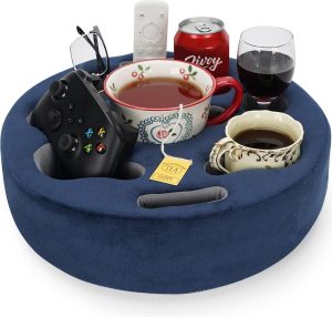 Couch Cup Holder Pillow - Cup Glass Cozy Pillow | Couch Caddy Sofa Bed Buddy Holds Drinks, Snacks, Remote, Phones, Tablet. Keep Drinks Stand and Prevent Spills for Car, Park, Beach, Picnic.(Navy)