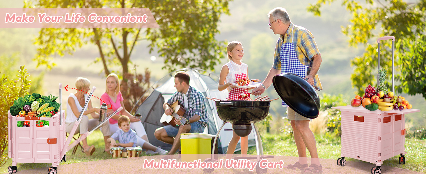 Multifunctional Folding Utility Cart Rolling Crate on Wheels for Move Shop Laundry Grocery
