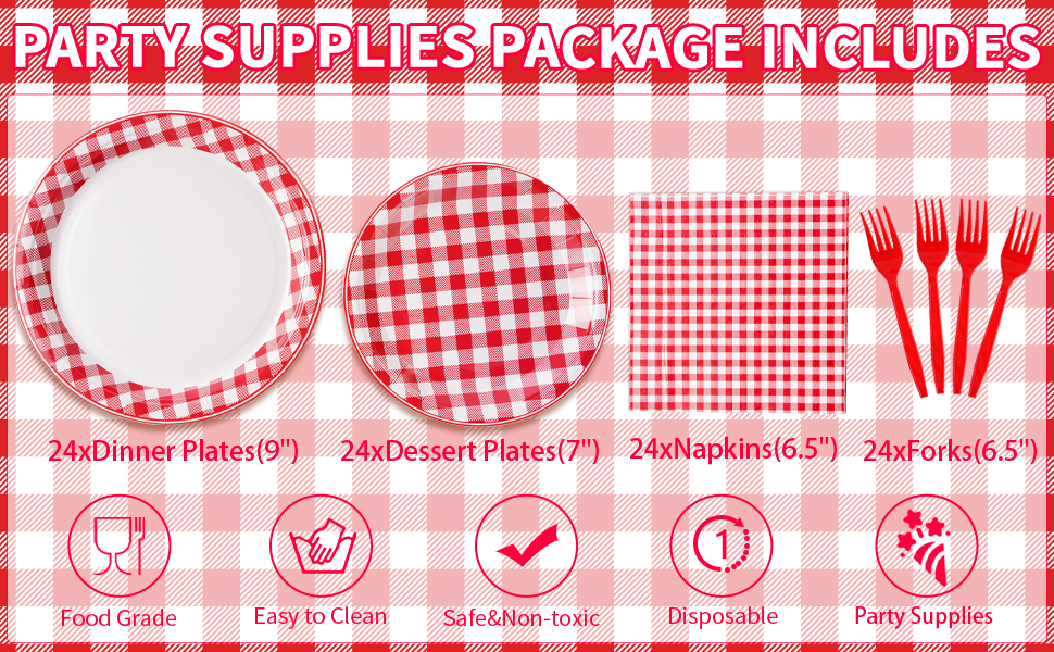 Red & White Gingham Picnic Party Plates