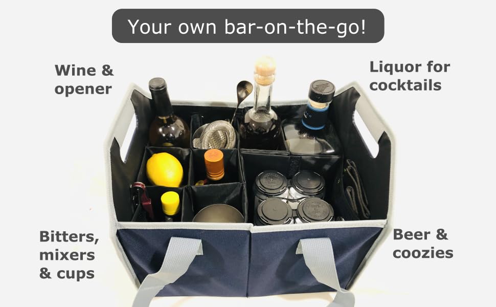 bottle carrier wine liquor for cocktails beer coozies bitters mixers cups