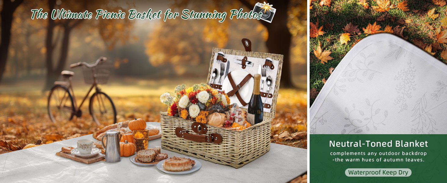 Neutral-Toned Blanket-complements any outdoor backdrop-the warm hues of autumn leaves