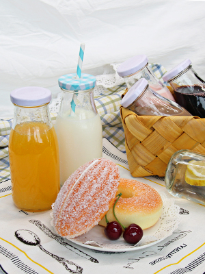 small glass bottles with lids