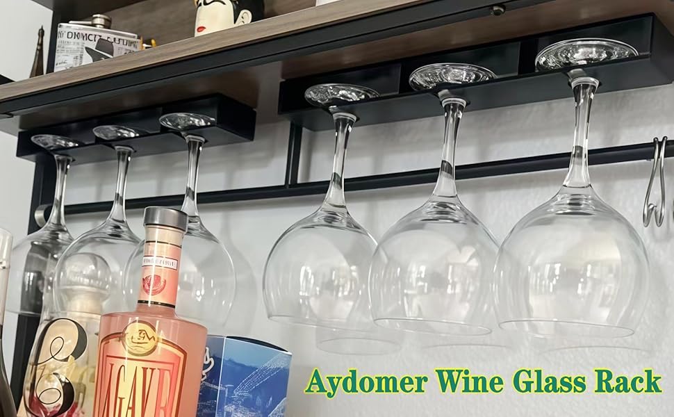 Delicate goblets create a lovely and modern bar area in a small space