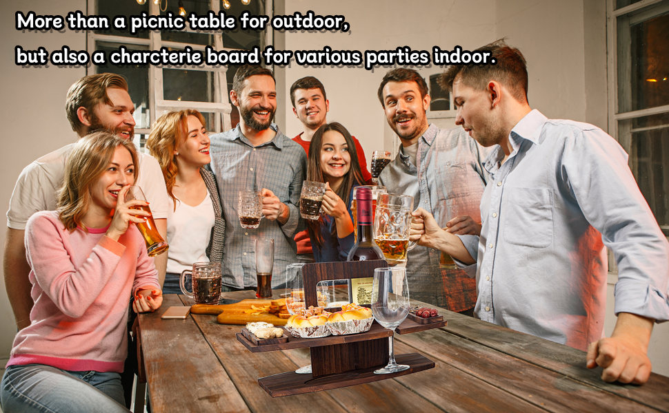 Picnic Wine Table,Portable Picnic Table Set The Wine Glass& Bottle in Place
