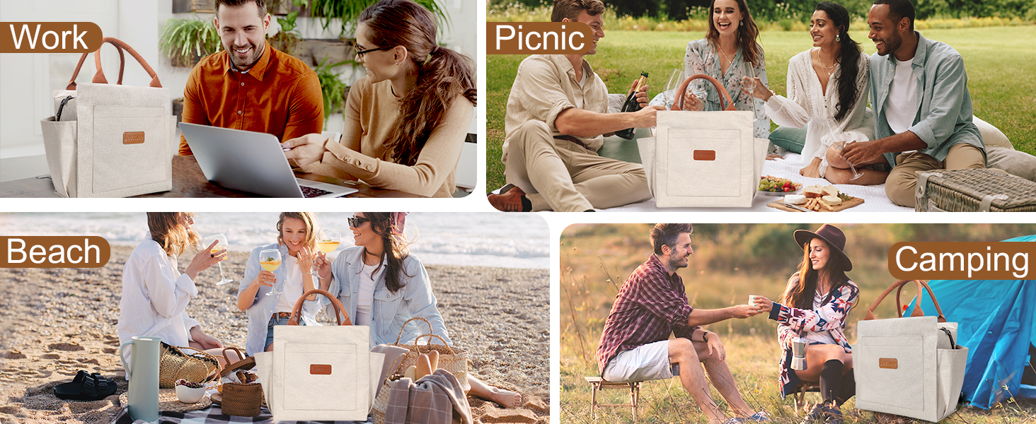 lunch bag box women insulated reusable large spacious travel work picnic beach outdoor camping