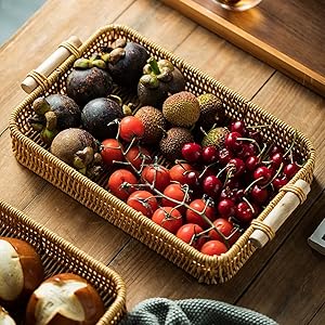 Rectangular Baskets with Wooden Handles