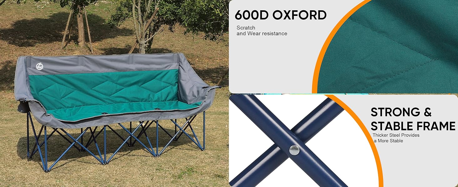 Oversized 3-Person Folding Camping Chair for Family Outdoor Picnics