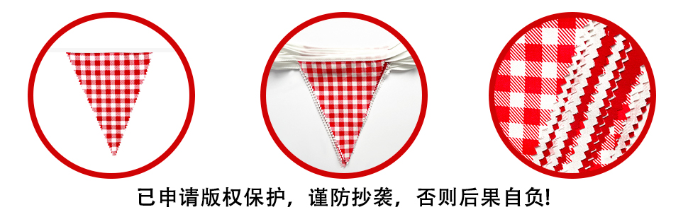 Red Party Decorations Red Plaid Checkered White Triangle Flag Gingham Pennant Bunting