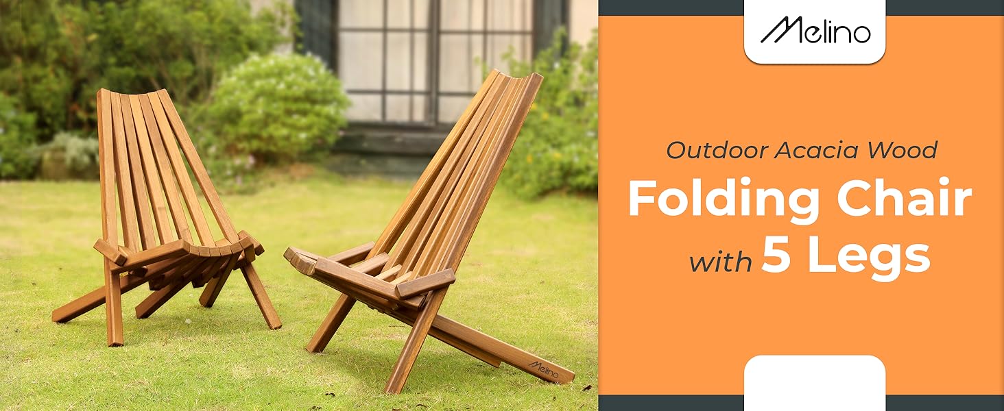 Melino FSC Certified Acacia Solid Wooden Folding Patio Lounge Chair 5 Legs Outdoor Furniture