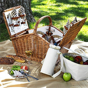 Basket under the tree with food