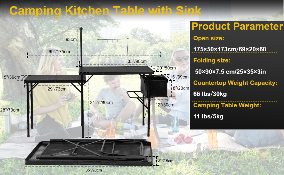 Portable Folding Kitchen Table  with Soft Shell Sink