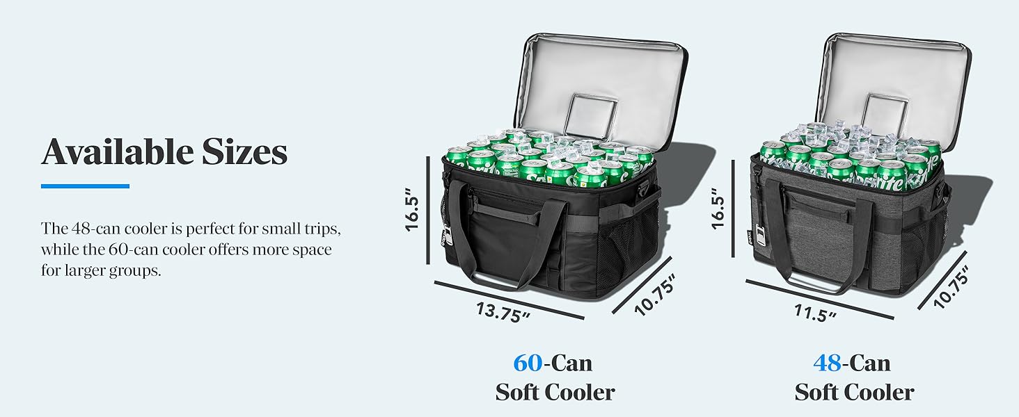 large capacity 48 can 60 can cooler tote bag with shoulder strap and zipper 