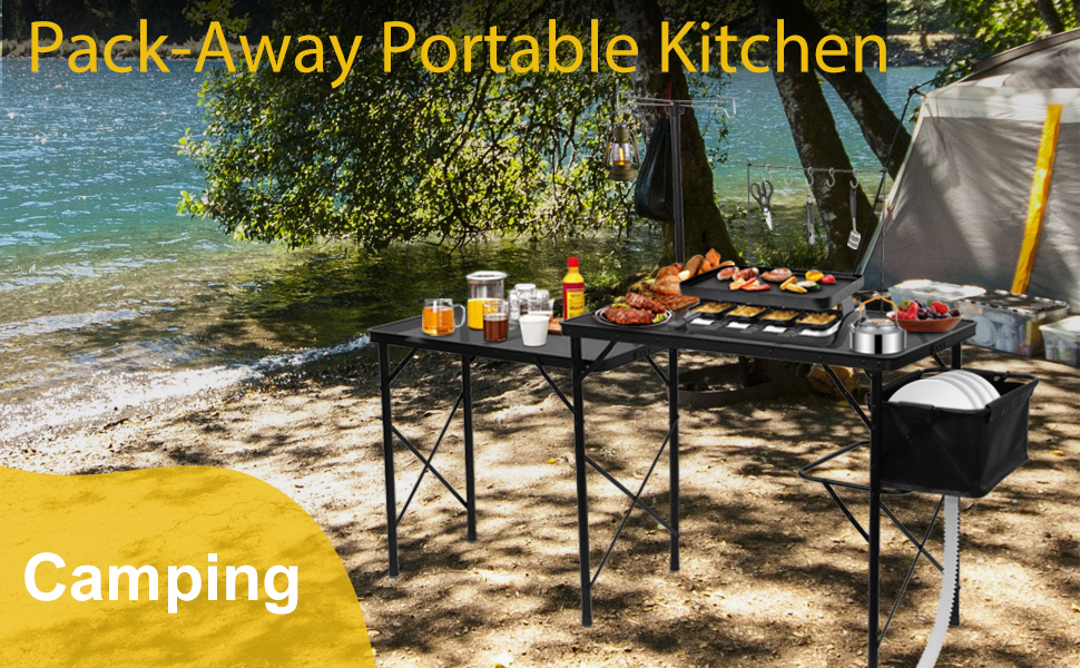 Portable Folding Kitchen Table  with Soft Shell Sink Folding Compaing Table Portable Folding Camp 