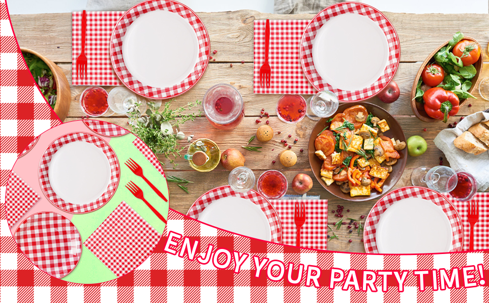96Pcs Red and White Gingham Party Supplies