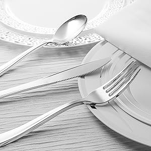 Fancy Disposable Plates with Cutlery - Blue Plastic Party Plates - Silverware for Weddings