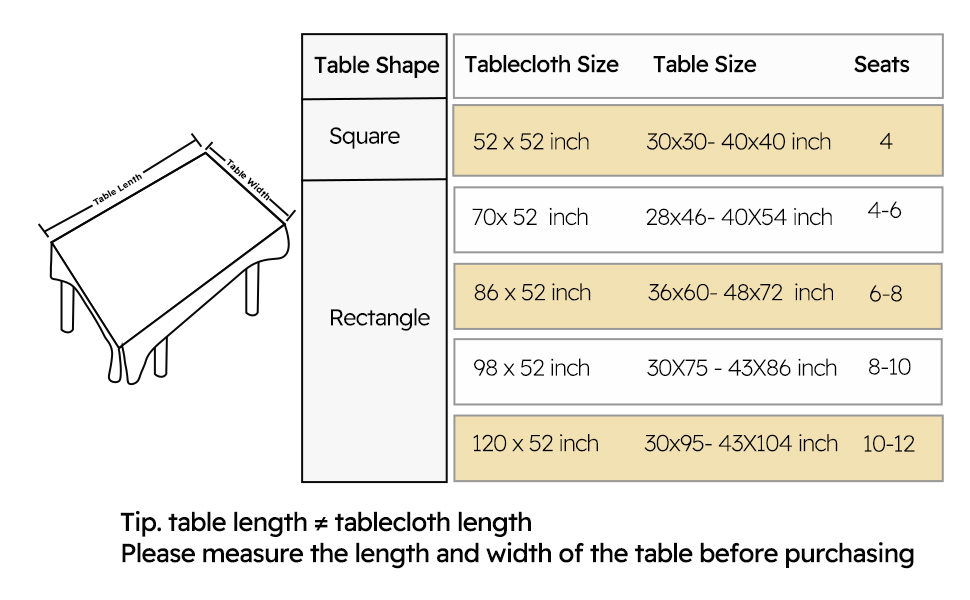 size  tablecloth