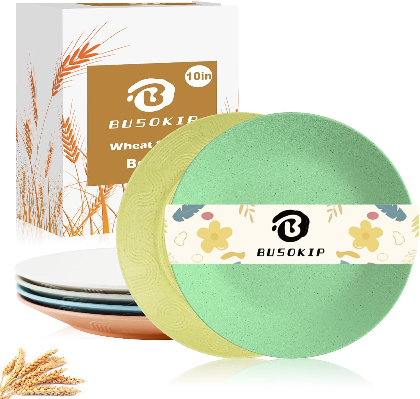 10 Inch Wheat Straw Plates Set of 6, Unbreakable Dinner Plates, Microwave and Dishwasher Safe Plastic Plates Reusable for Kitchen, Camping, Picnic (Macaron Series)