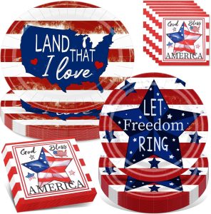 100Pcs Patriotic Paper Plates and Napkins Set - Includes 10 * 12inch Oval Dinner Plates,9inch Dessert Plate and Napkins, for Memorial Day 4th of July Party Supplies