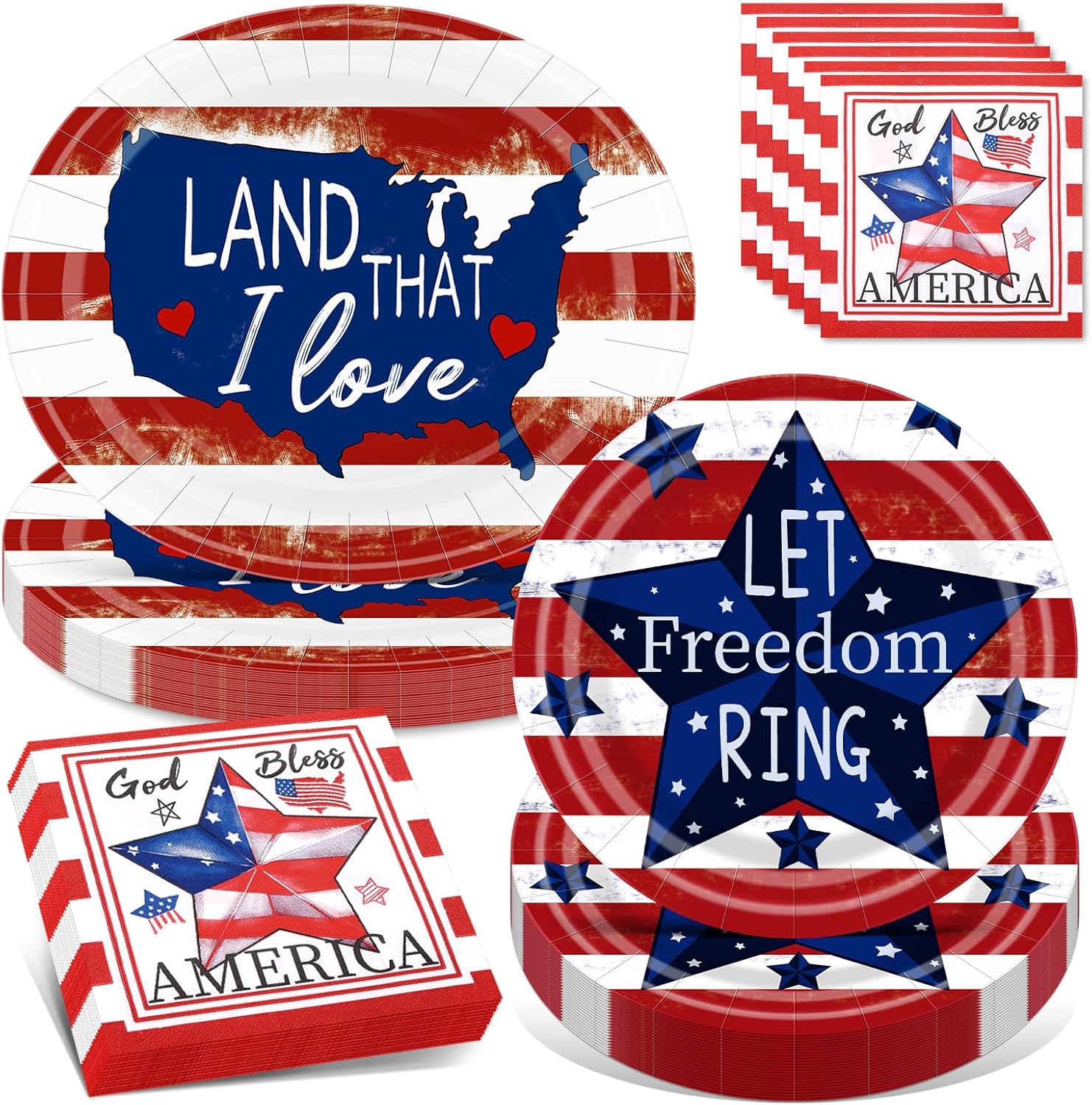 100Pcs Patriotic Paper Plates and Napkins Set - Includes 10 * 12inch Oval Dinner Plates,9inch Dessert Plate and Napkins, for Memorial Day 4th of July Party Supplies