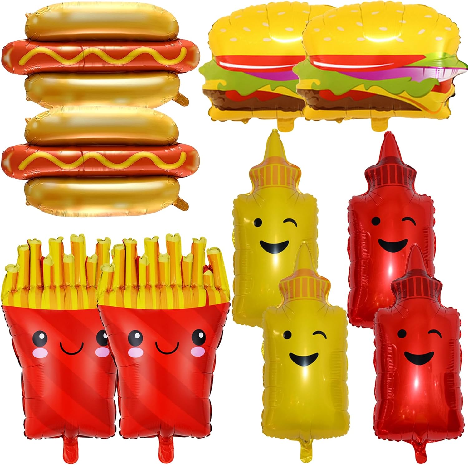 10Pcs BBQ Party Balloons,Food Themed Foil Balloons Hot Dog Hamburger Ketchup French fries Mustard Bottle for Picnic Snacks Baby Shower Birthday Party Decorations Supplies