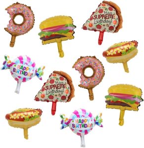 10pcs Food Mylar Balloons - 18inch Hot Dog, Hamburg, Donut, Pizza Balloons for Hawaii Luau Party Decorations