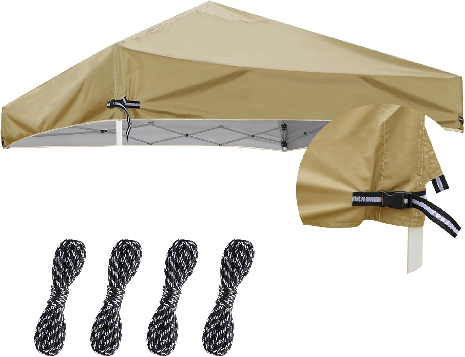 10x10 Adjustable Pop Up Canopy Replacement Top - Heavy Duty Canopy Tent Cover, with Waterproof Silver Coated, for Outdoor Garden Picnic Camping Sun Protective Shade, Khaki (Top Only)