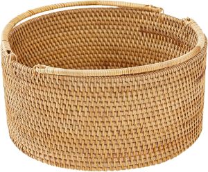 11"×11"×5" Rattan Picnic Basket with Handles, Large Round Gift Baskets for Fruit, Empty Gift Basket for Festival, Wedding, Camping