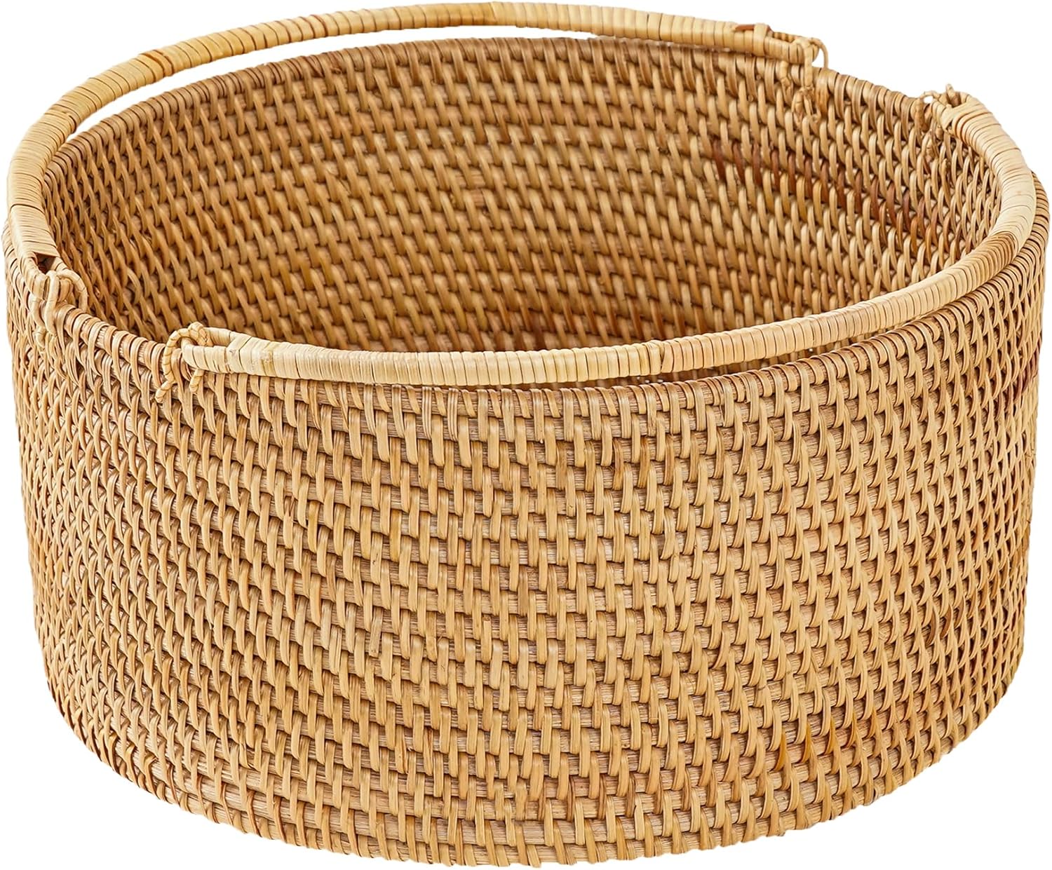 11"×11"×5" Rattan Picnic Basket with Handles, Large Round Gift Baskets for Fruit, Empty Gift Basket for Festival, Wedding, Camping
