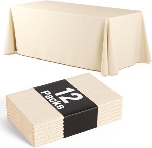 12 Pack Ivory Plastic Table Cloth - 120 Inch Rectangle Disposable Tablecloth For Parties - Rectangle Tablecloth - Disposable Table Cloths For Parties - Plastic Table Cover For Picnics, Formal Events