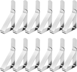 12 Pack Tablecloth Clips- Picnic Table Cloth Clips- Stainless Steel Table Cloth Cover Clamps- Table Clips for Restaurant Picnics Marquees Weddings Graduation Party- Fits Up to 1.7” Thick Tables